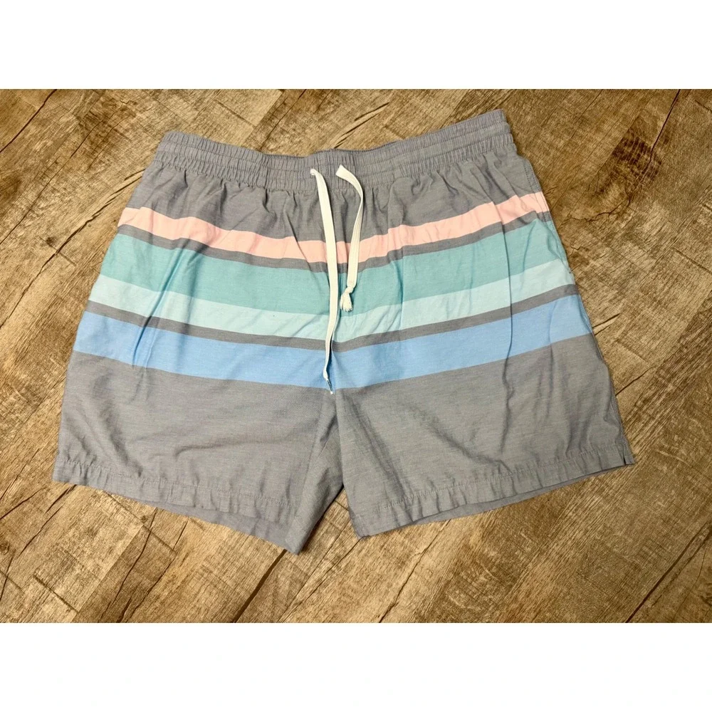 Chubbies Mens Striped Swim Trunks Grey Blue Pink 5.5 Inch Inseam Size Large